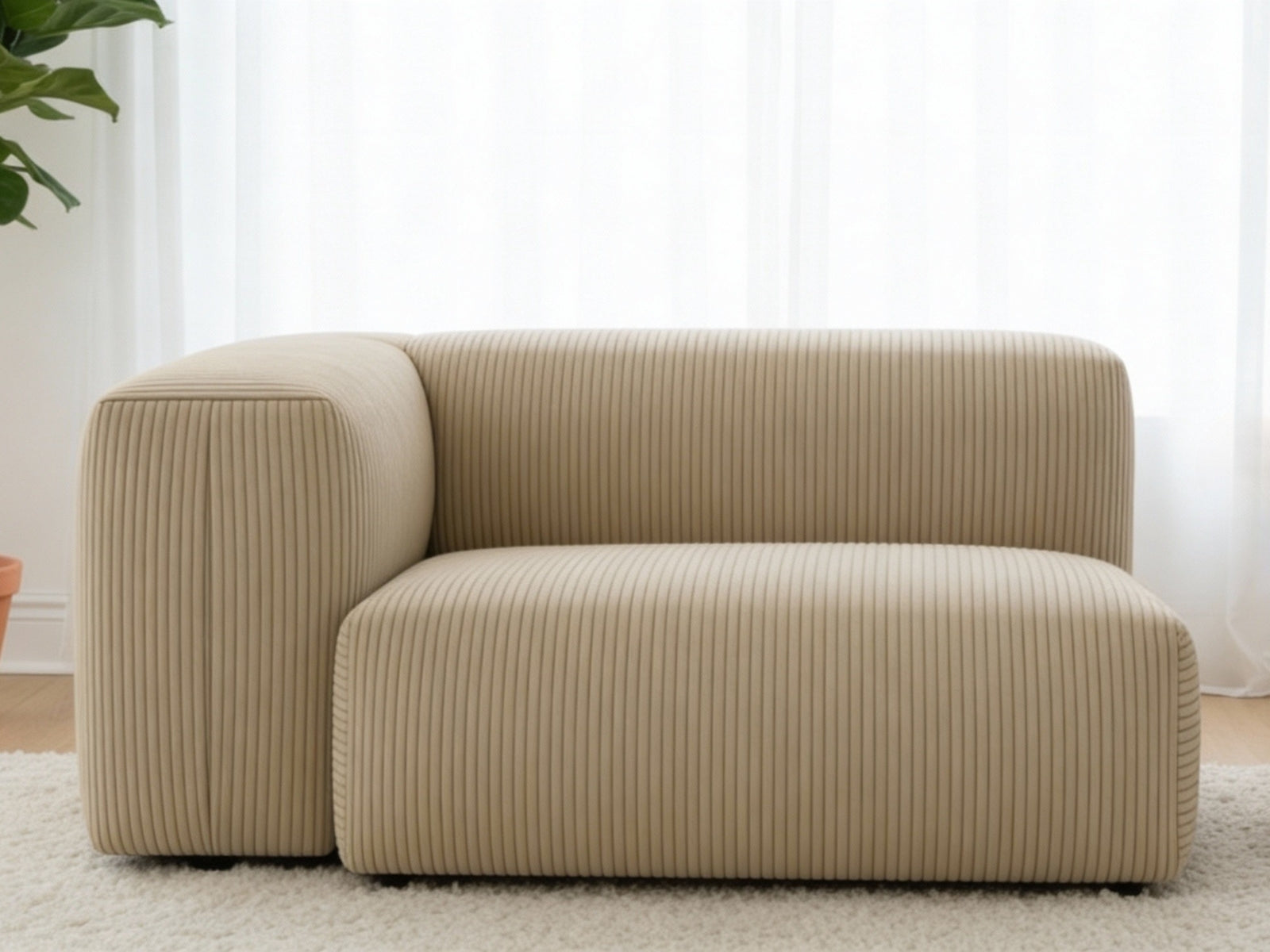Corduroy Modular Left Armrest Seater - Beige