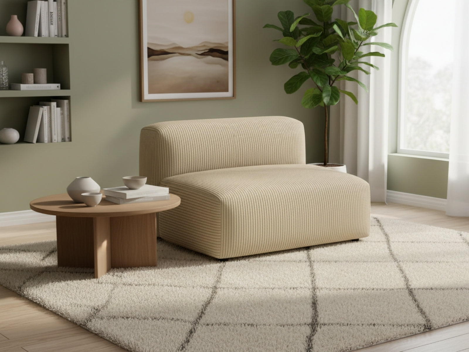 Corduroy Modular Armless Seater - Beige