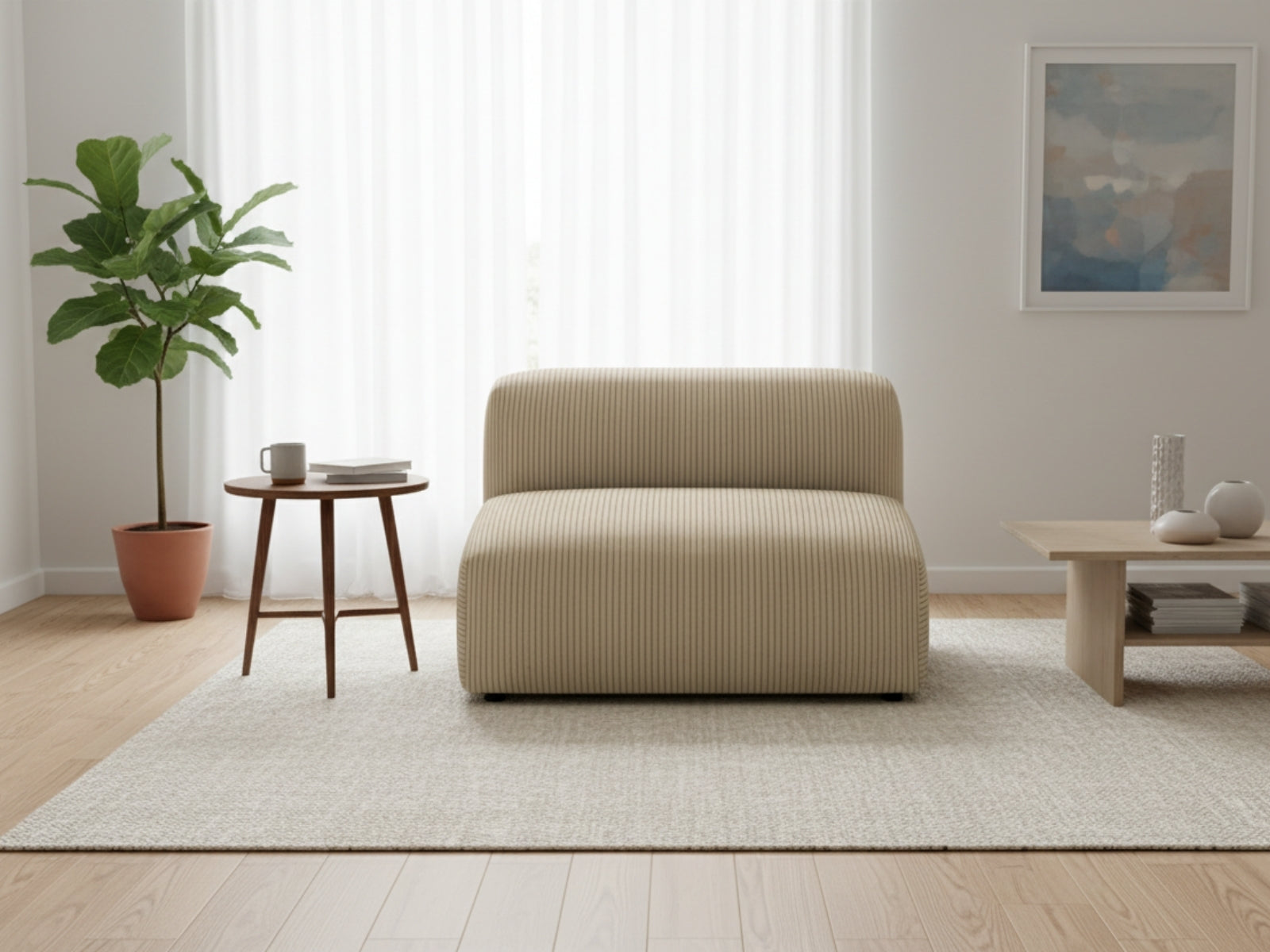 Corduroy Modular Armless Seater - Beige