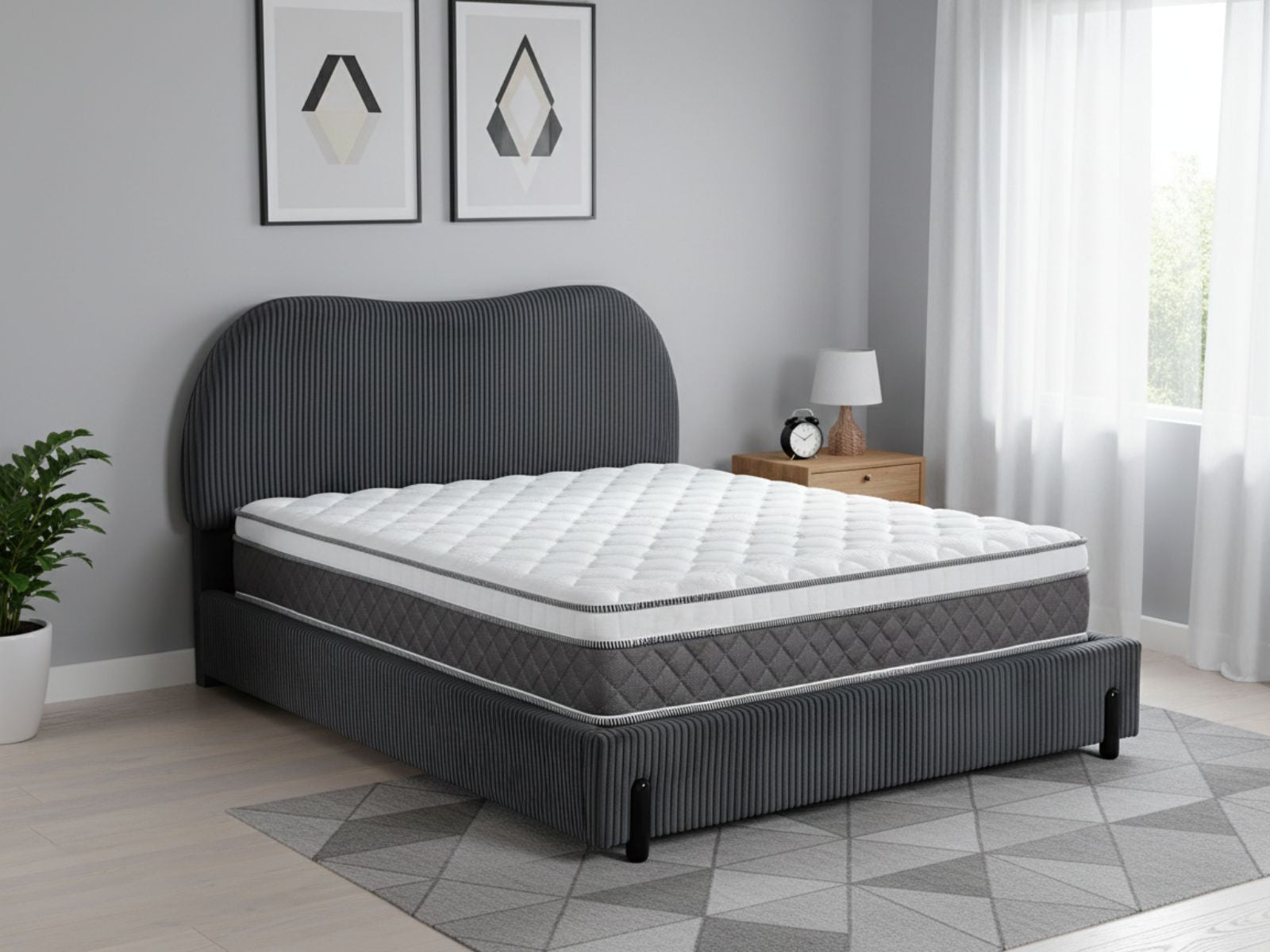 Arna Bed Frame Grey & MEM23 Mattress - Double