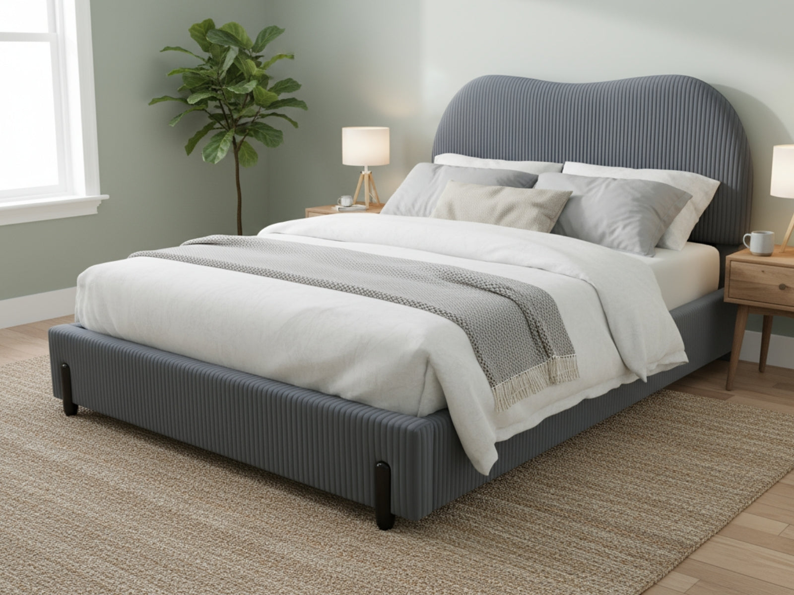 Arna Bed Frame Grey & PIL20 Mattress with Pillows - Queen