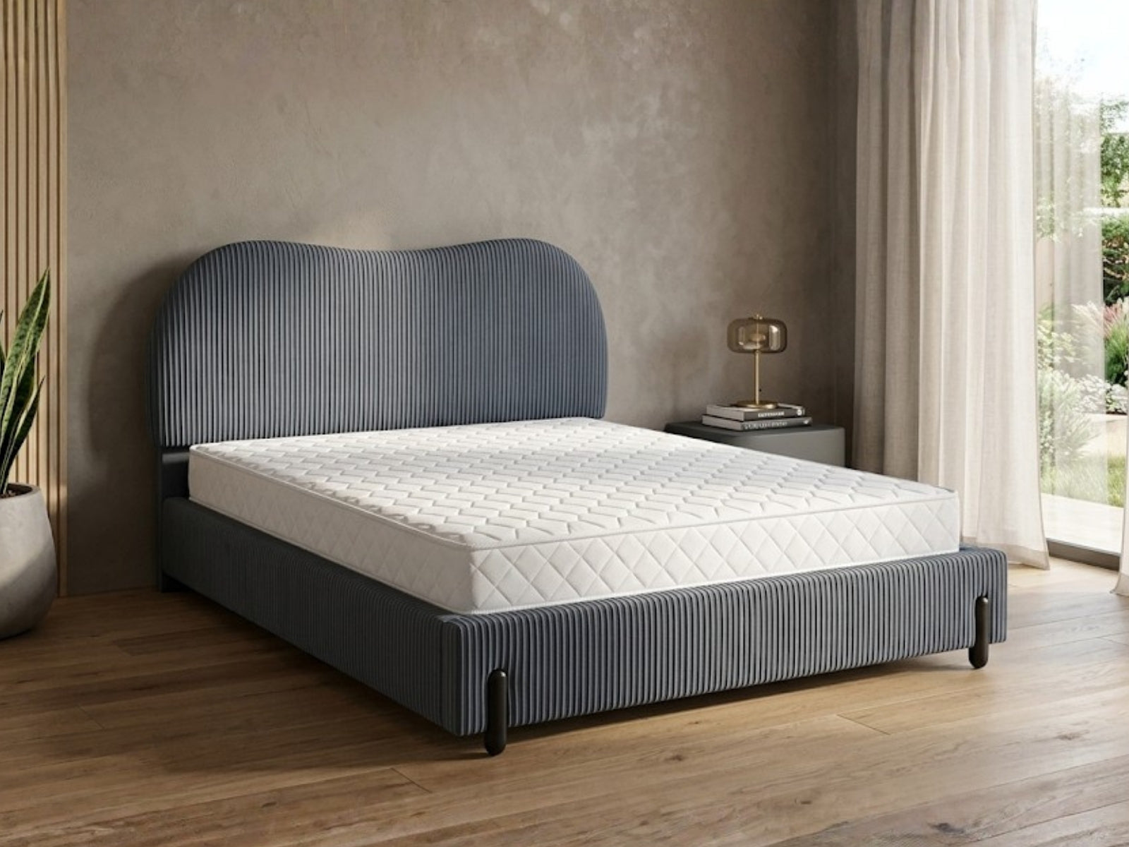 Arna Bed Frame Grey & Bon15 Mattress - Queen