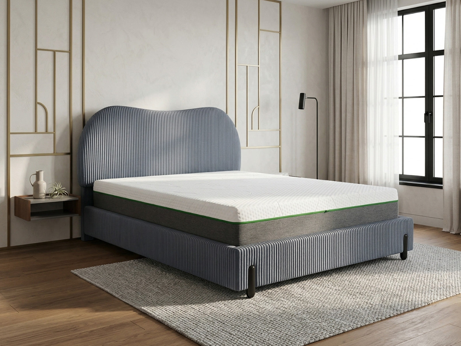 Arna Bed Frame Grey & 3 Way Mattress - Queen