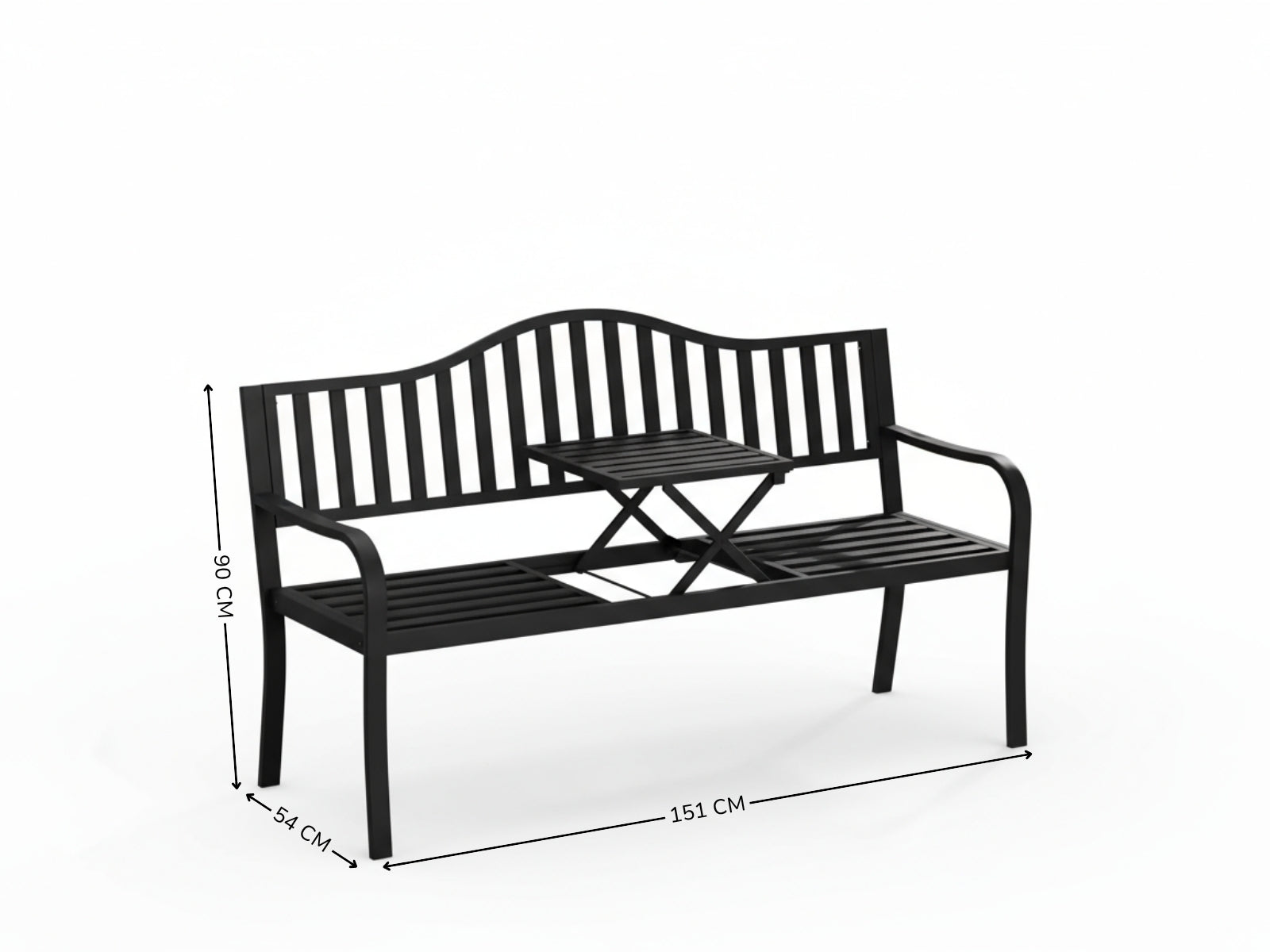 Arteferro Garden Bench with Fold Table - Black