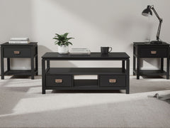 3-Piece Solid Wood Coffee Table Set - Black