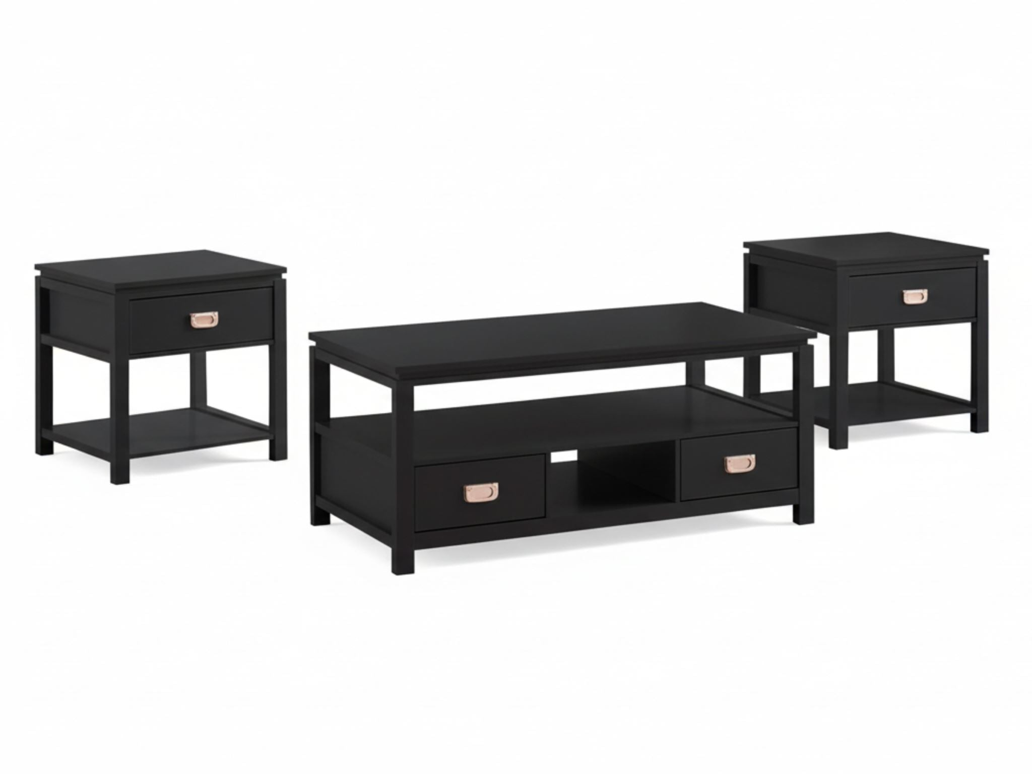 3-Piece Solid Wood Coffee Table Set - Black