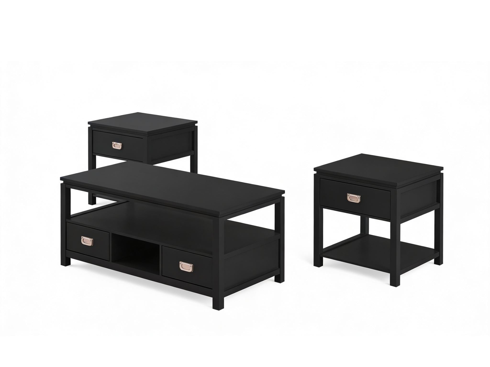 3-Piece Solid Wood Coffee Table Set - Black