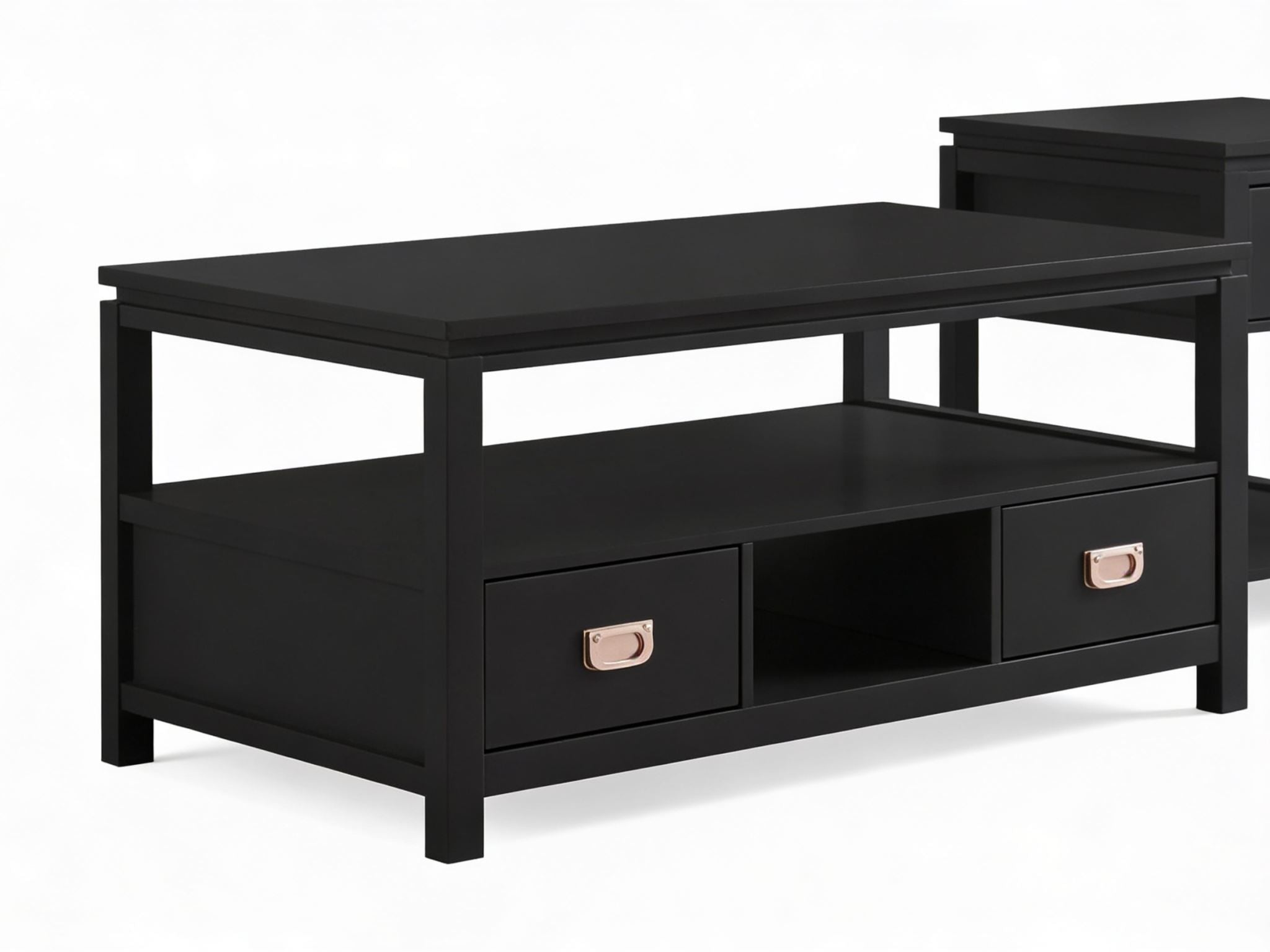 3-Piece Solid Wood Coffee Table Set - Black