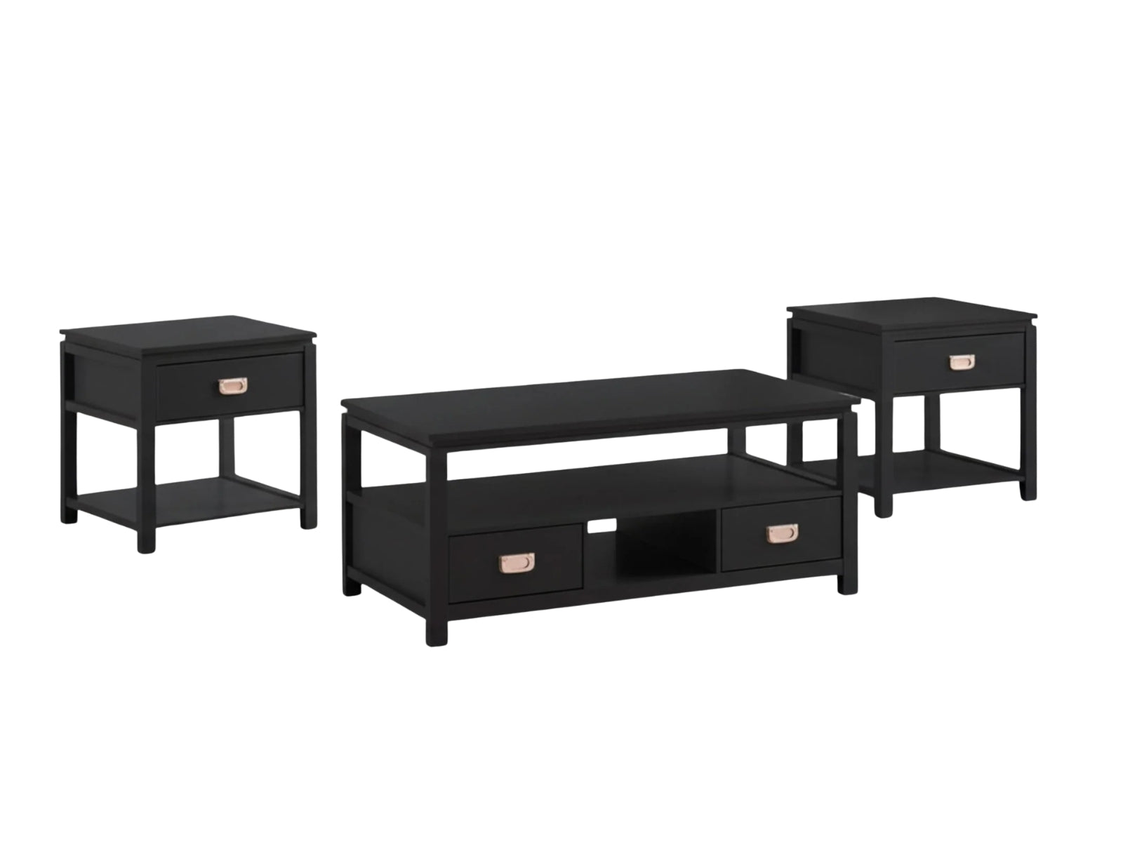 3-Piece Solid Wood Coffee Table Set - Black