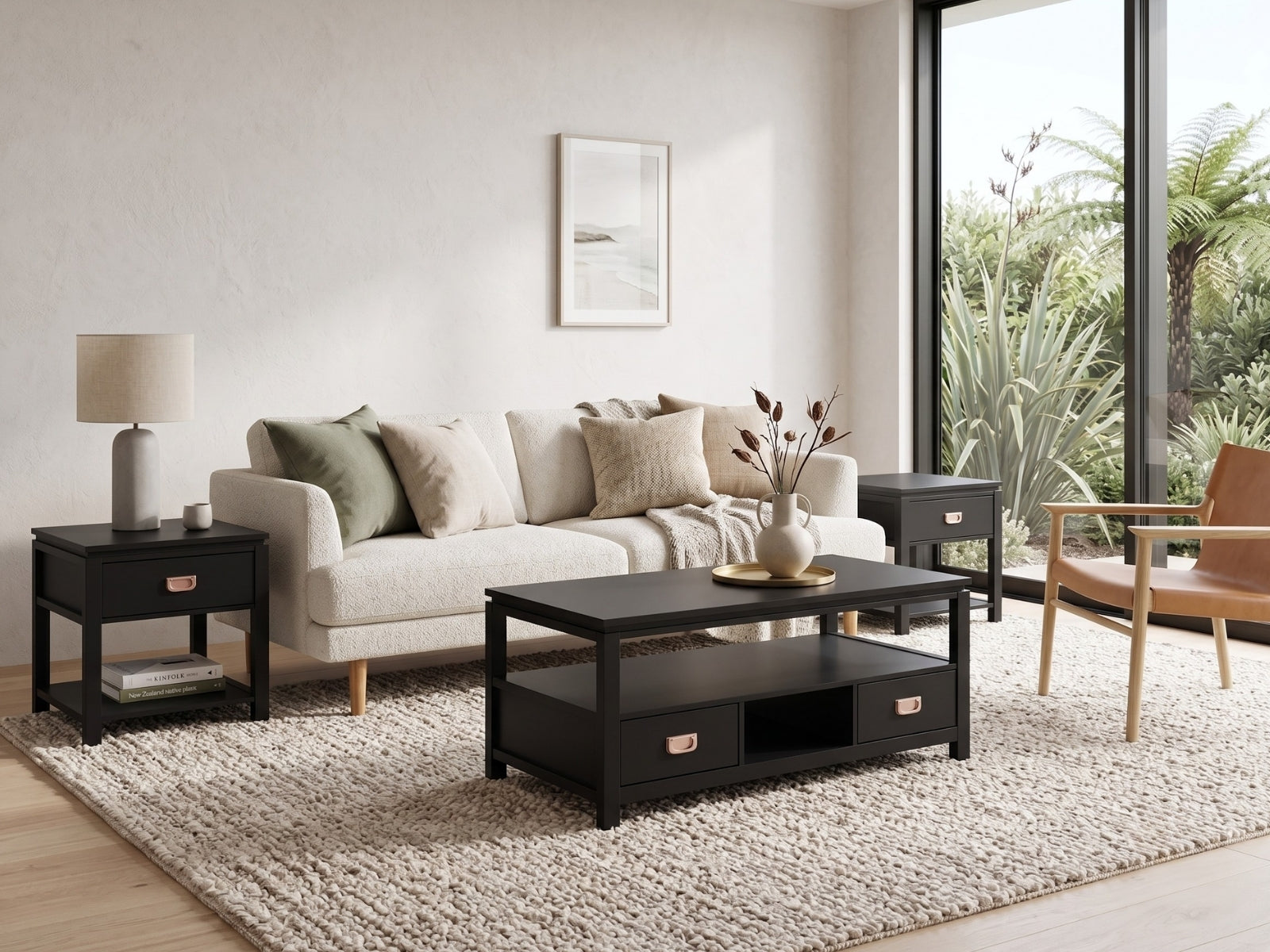 3-Piece Solid Wood Coffee Table Set - Black