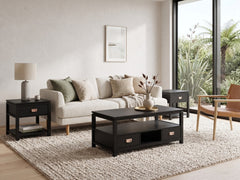 3-Piece Solid Wood Coffee Table Set - Black