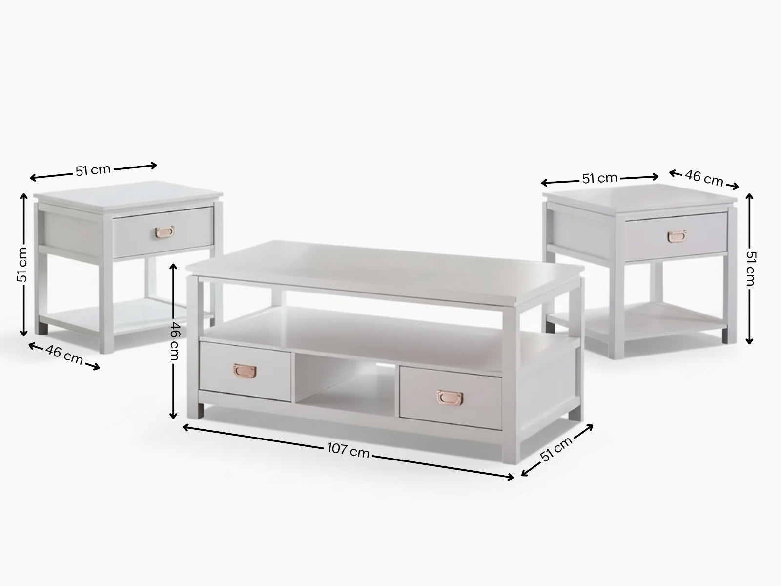 3-Piece Solid Wood Coffee Table Set - White