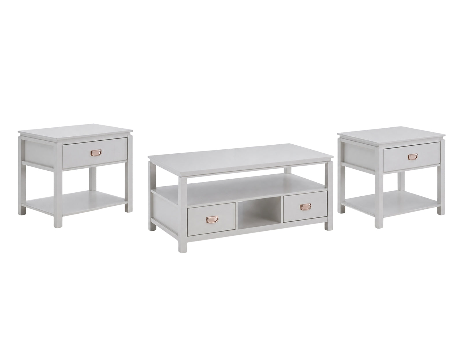 3-Piece Solid Wood Coffee Table Set - White