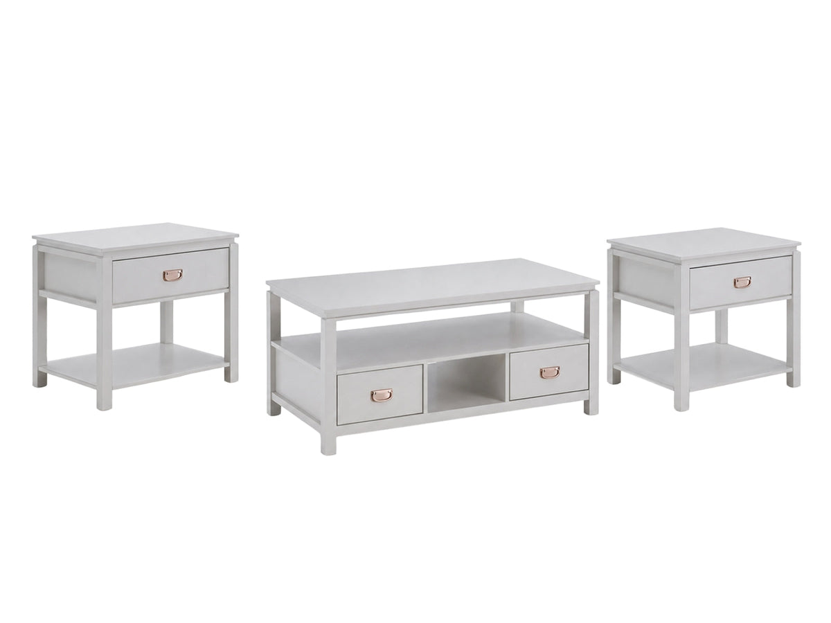 3-Piece Solid Wood Coffee Table Set - White