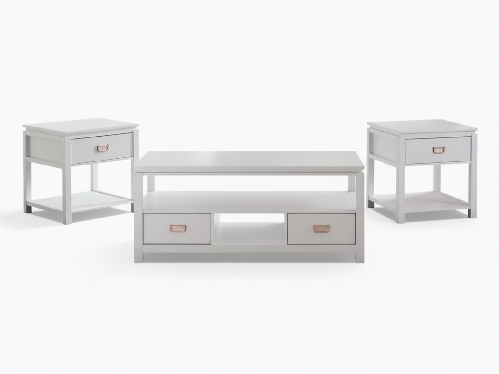 3-Piece Solid Wood Coffee Table Set - White