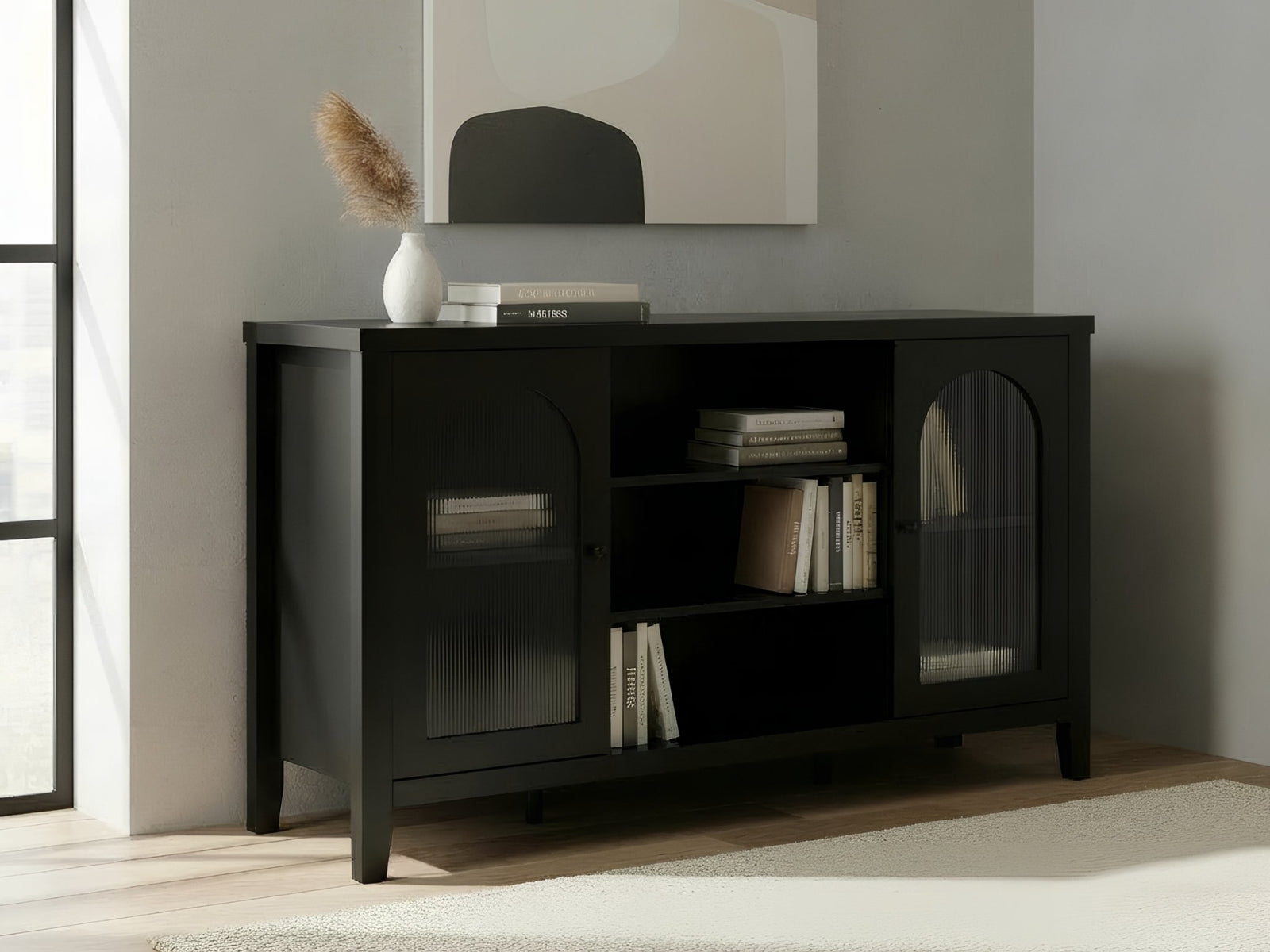 Cambre Black Sideboard with Glass Door - 120 cm