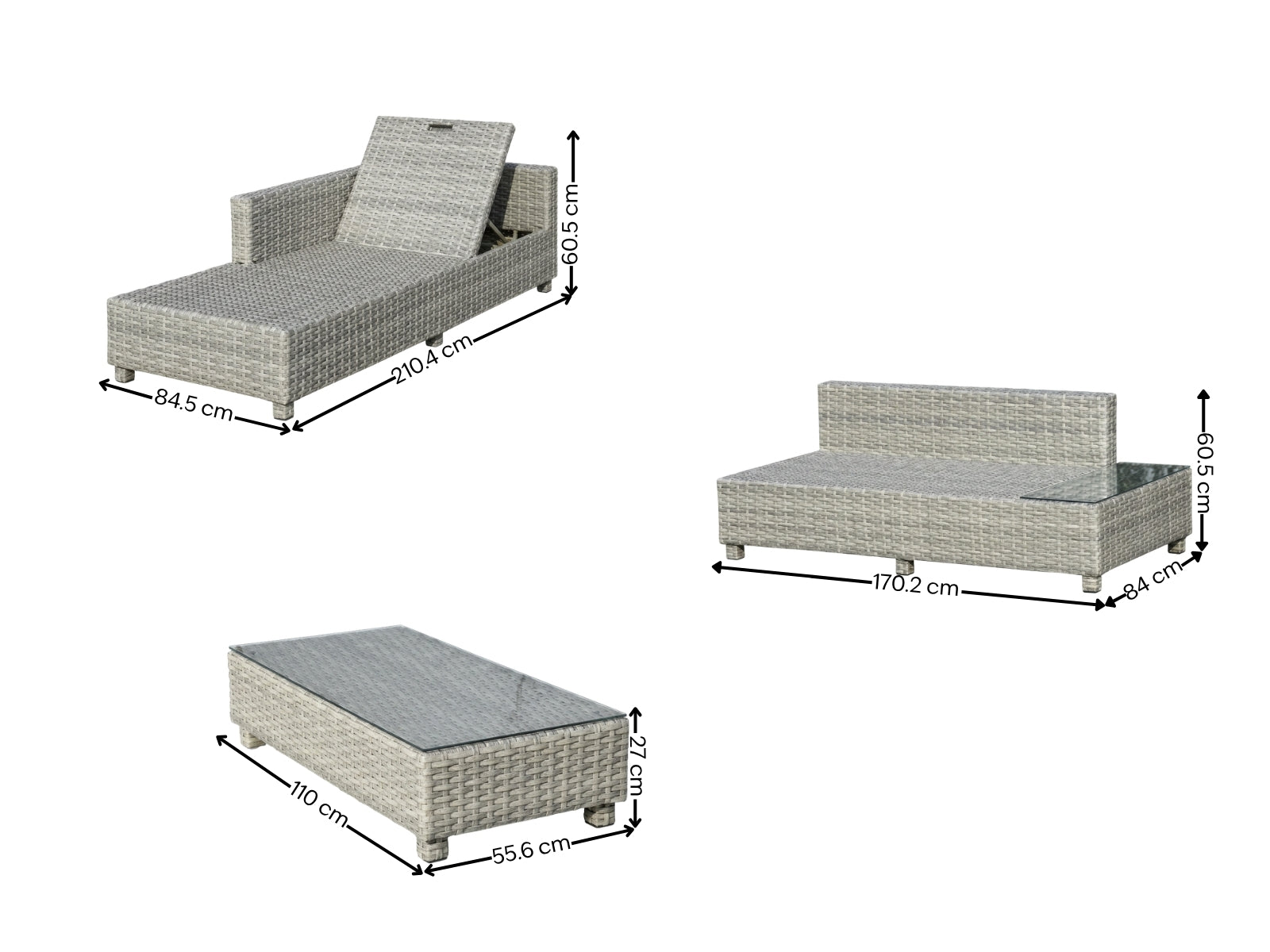 3-Piece Outdoor Sofa Set - Grey + Beige