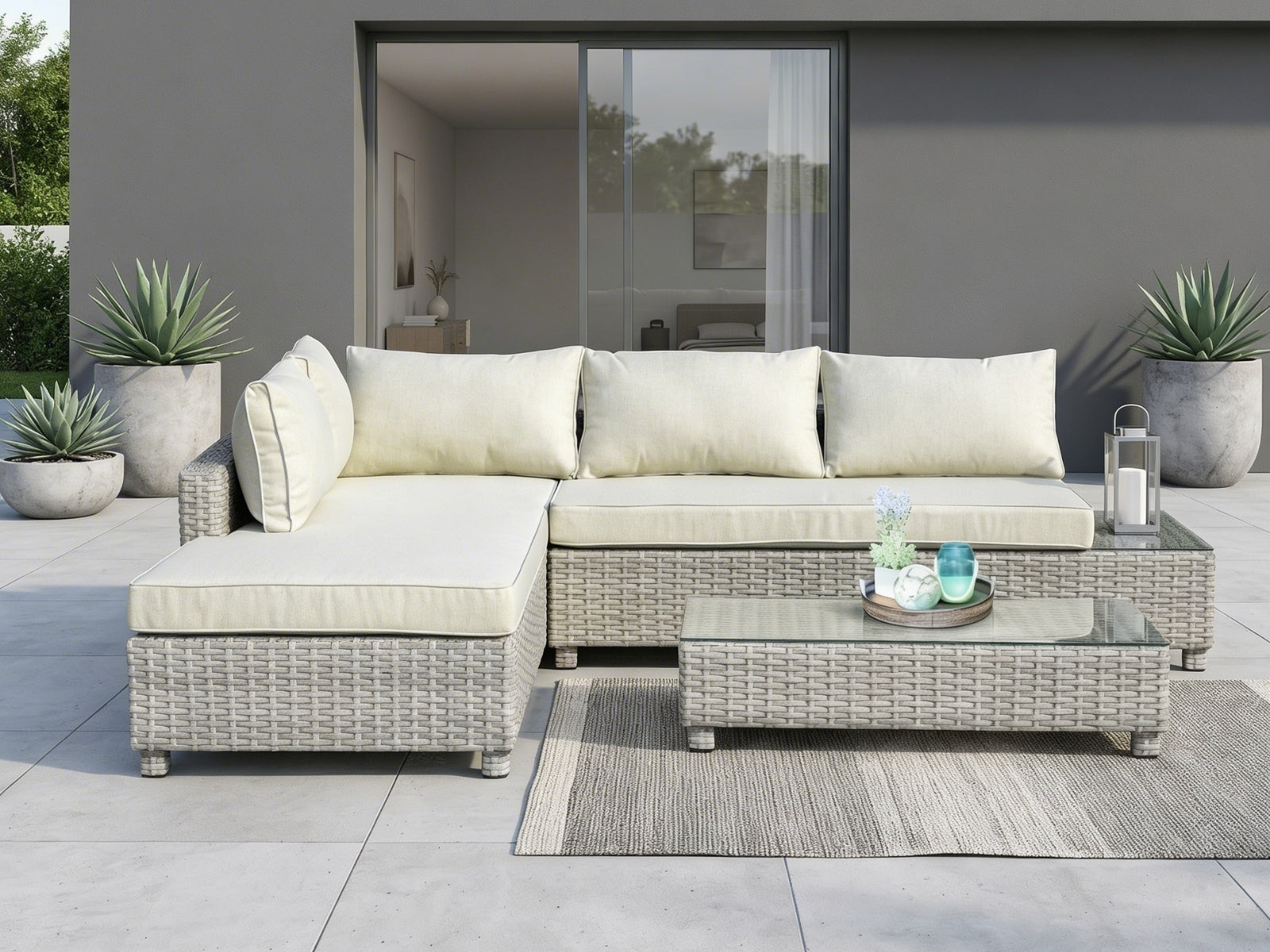 3-Piece Outdoor Sofa Set - Grey + Beige