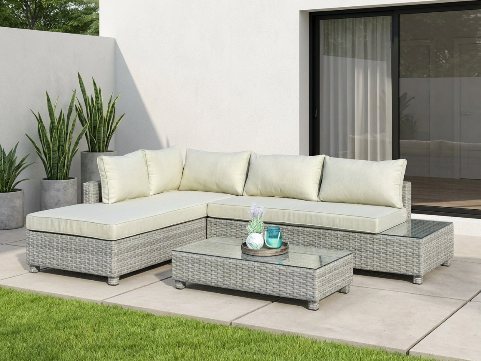 3-Piece Outdoor Sofa Set - Grey + Beige