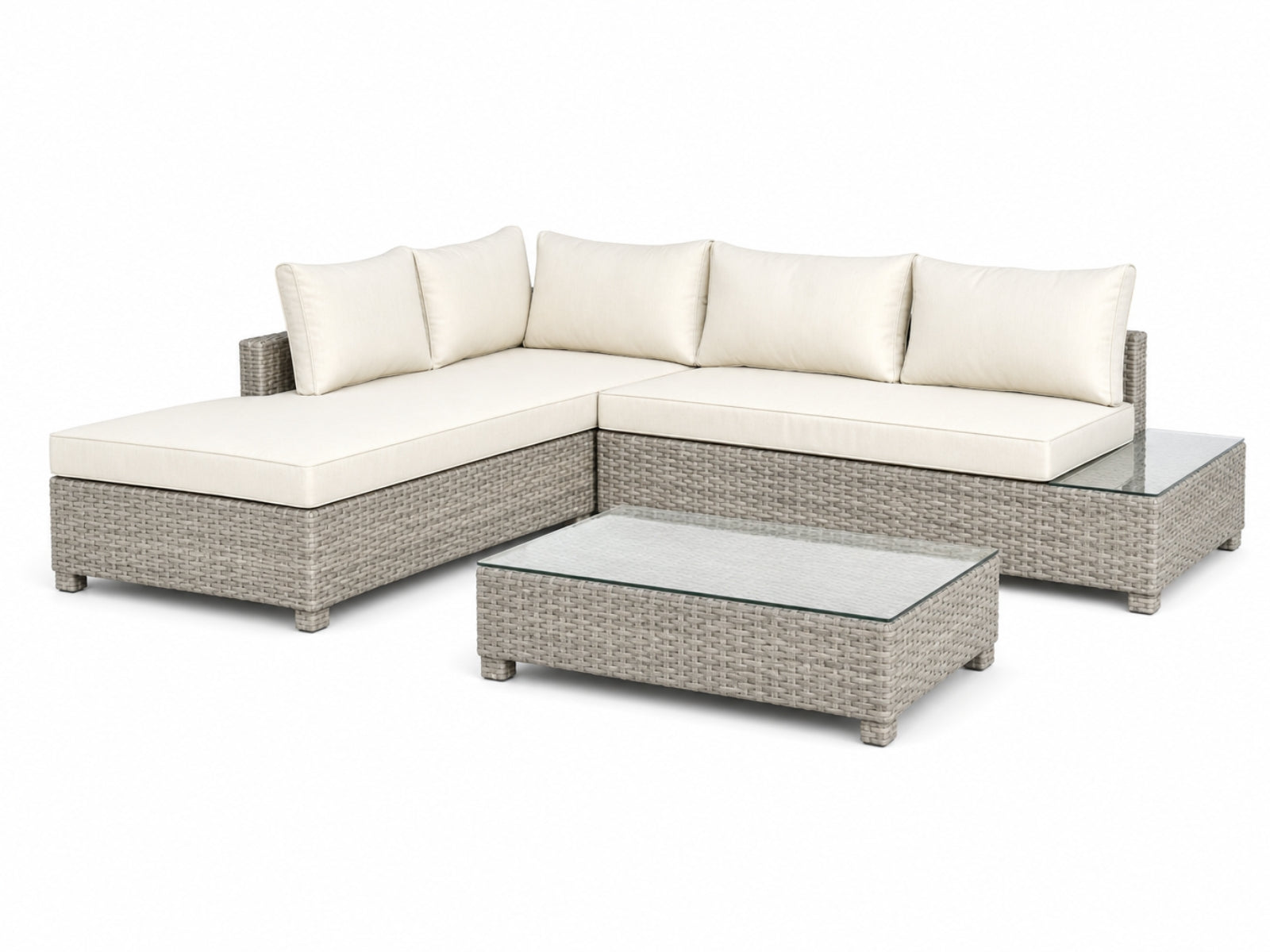 3-Piece Outdoor Sofa Set - Grey + Beige