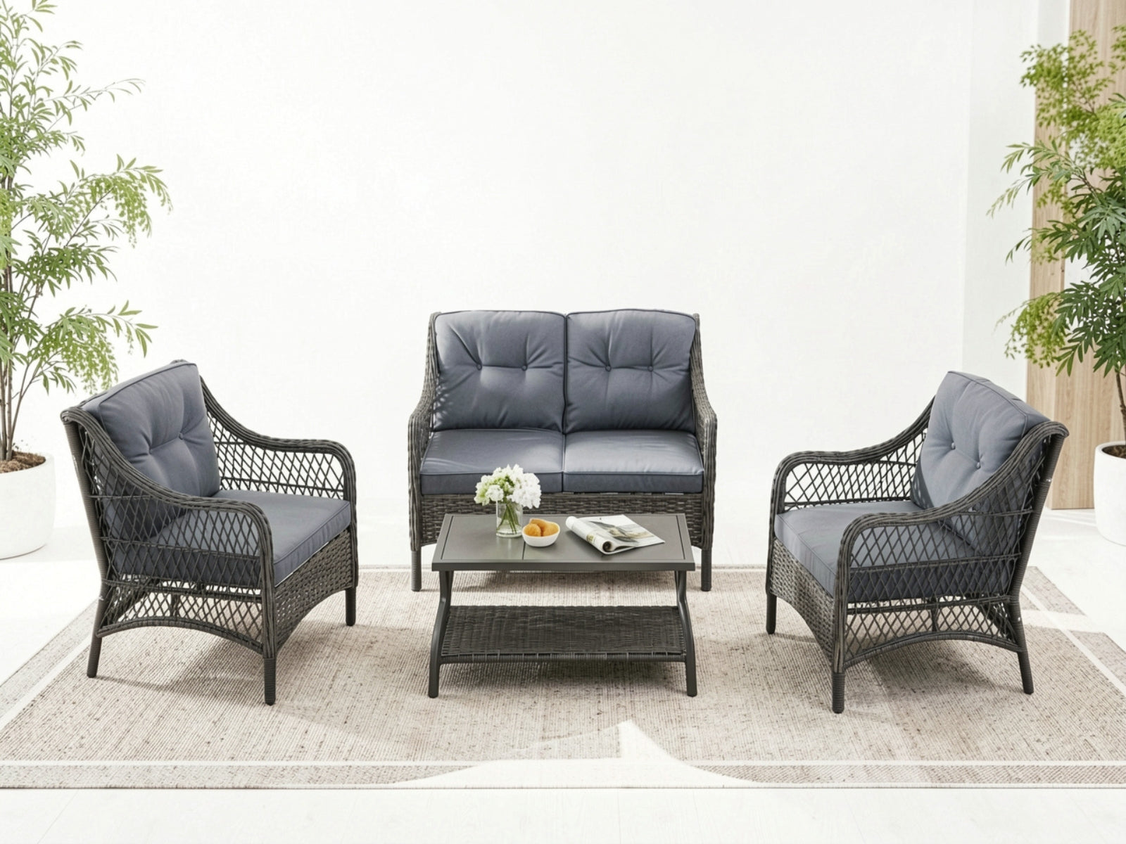 4-Piece Outdoor Sofa Set - Brown + Grey