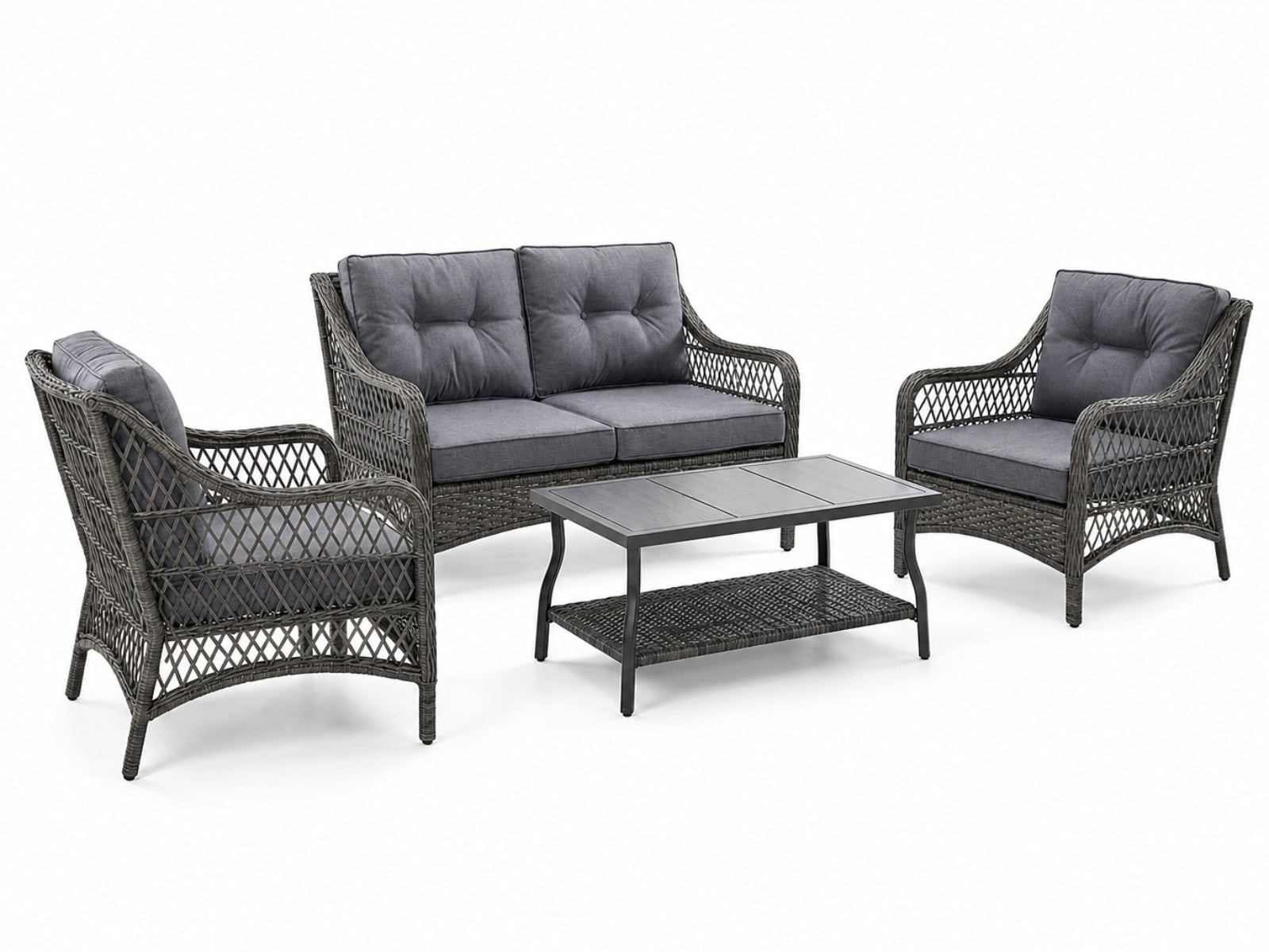 4-Piece Outdoor Sofa Set - Brown + Grey