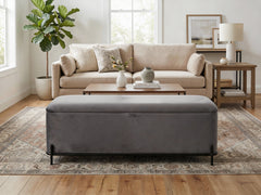 Delani Velvet Ottoman Bench With Storage - Charcoal