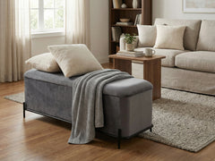 Delani Velvet Ottoman Bench With Storage - Charcoal