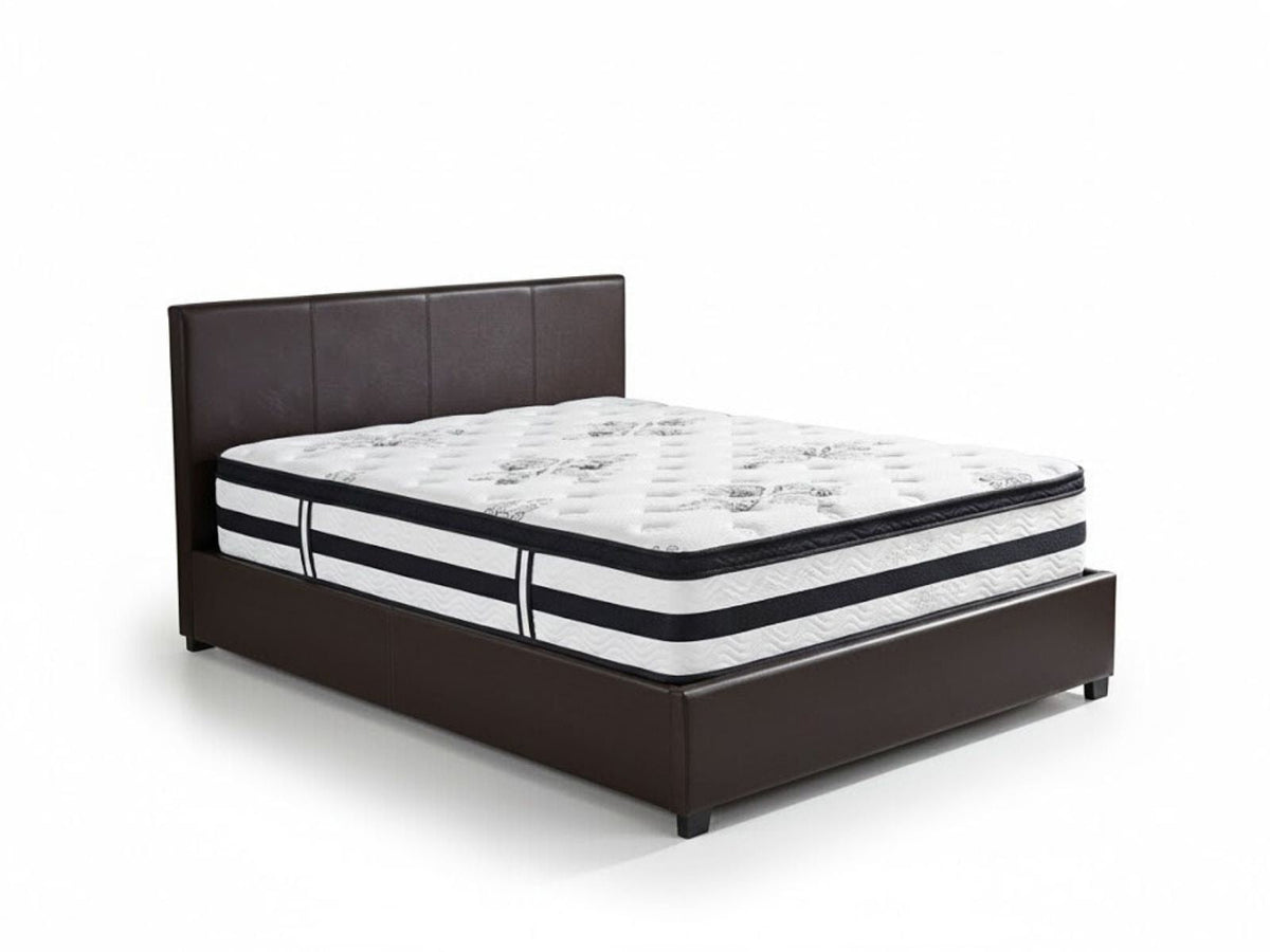 Bass Storage Bed Frame PU Dark Brown & K34 Mattress  - Double