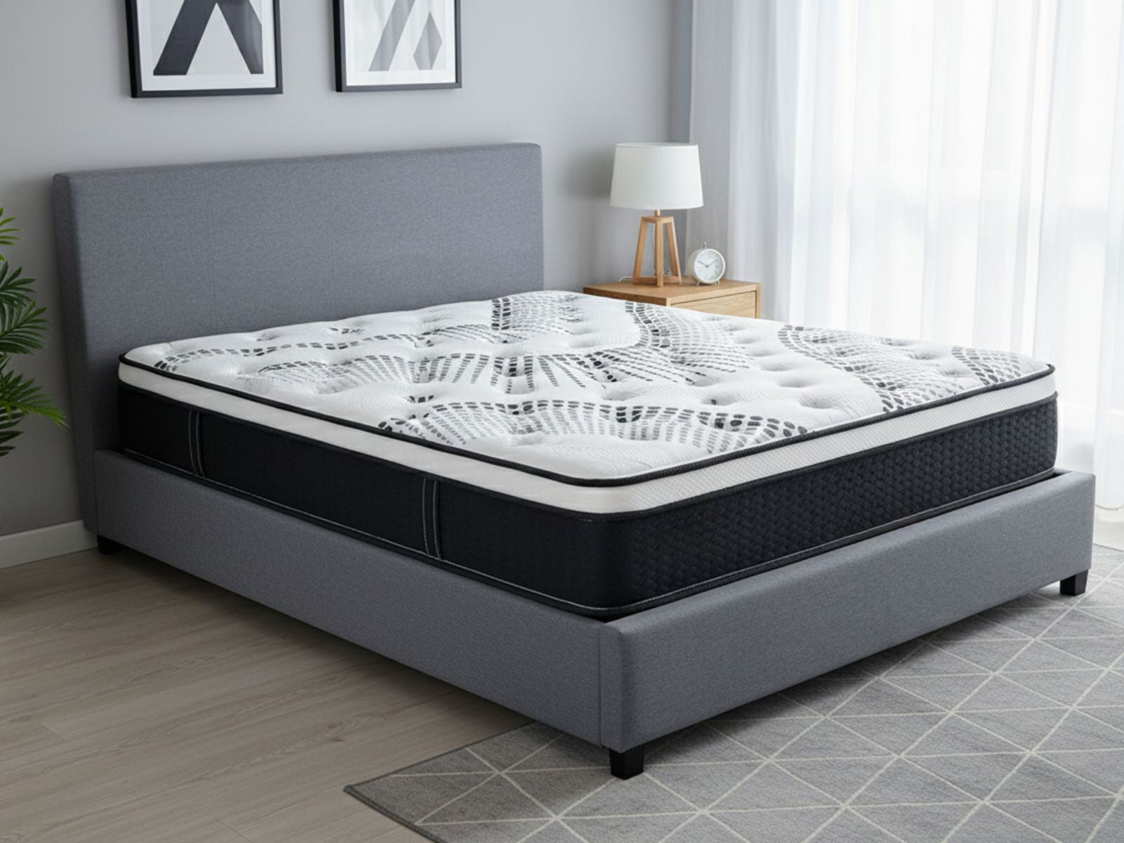 Bass Storage Bed Frame Grey & Euro Top Mattress J32 - Double