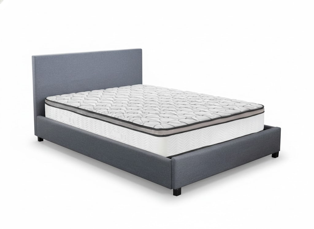 Bass Storage Bed Frame Grey & Euro Top Memory Foam Mattress GEL30 - Double