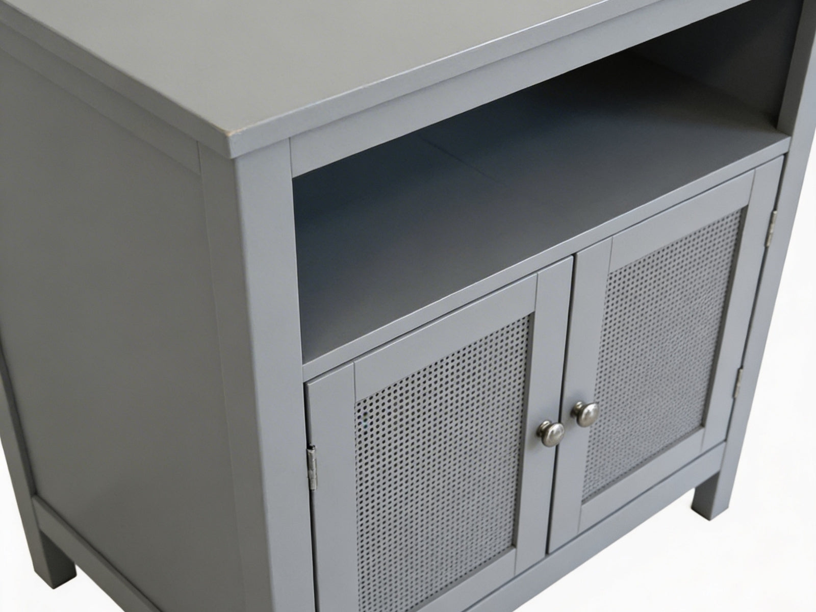 2-Door Rattan Storage Cabinet - Grey