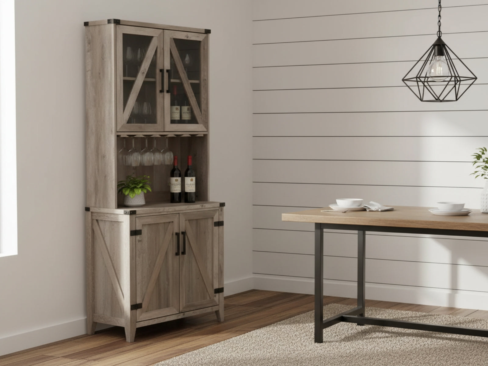 4-Door Wine Cabinet - Grey Wash