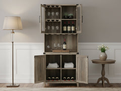 4-Door Wine Cabinet - Grey Wash