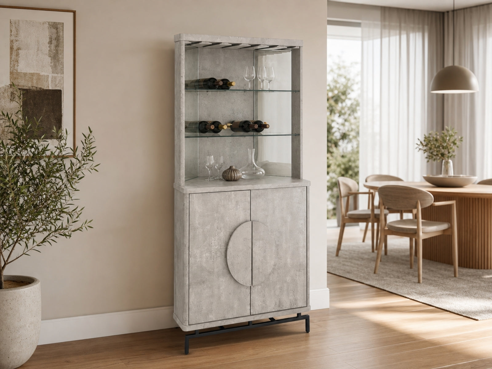 2-Door Corner Wine Cabinet - Concrete