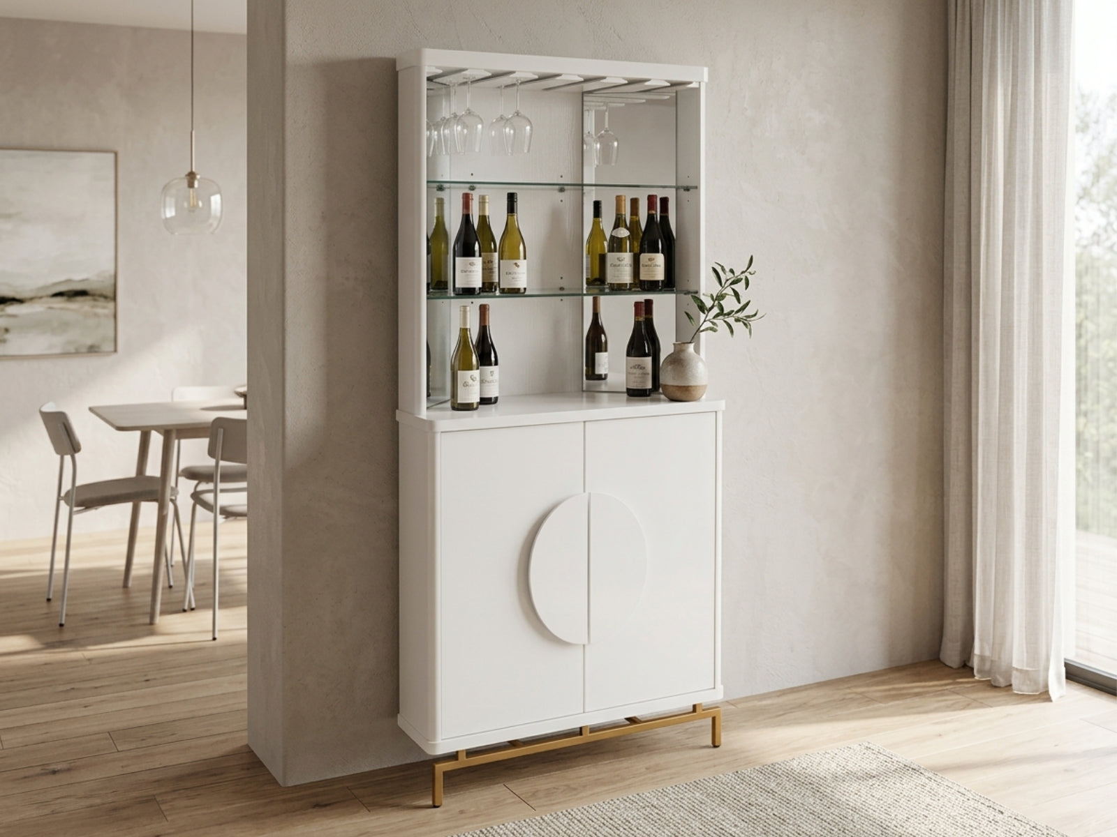 2-Door Corner Wine Cabinet - White