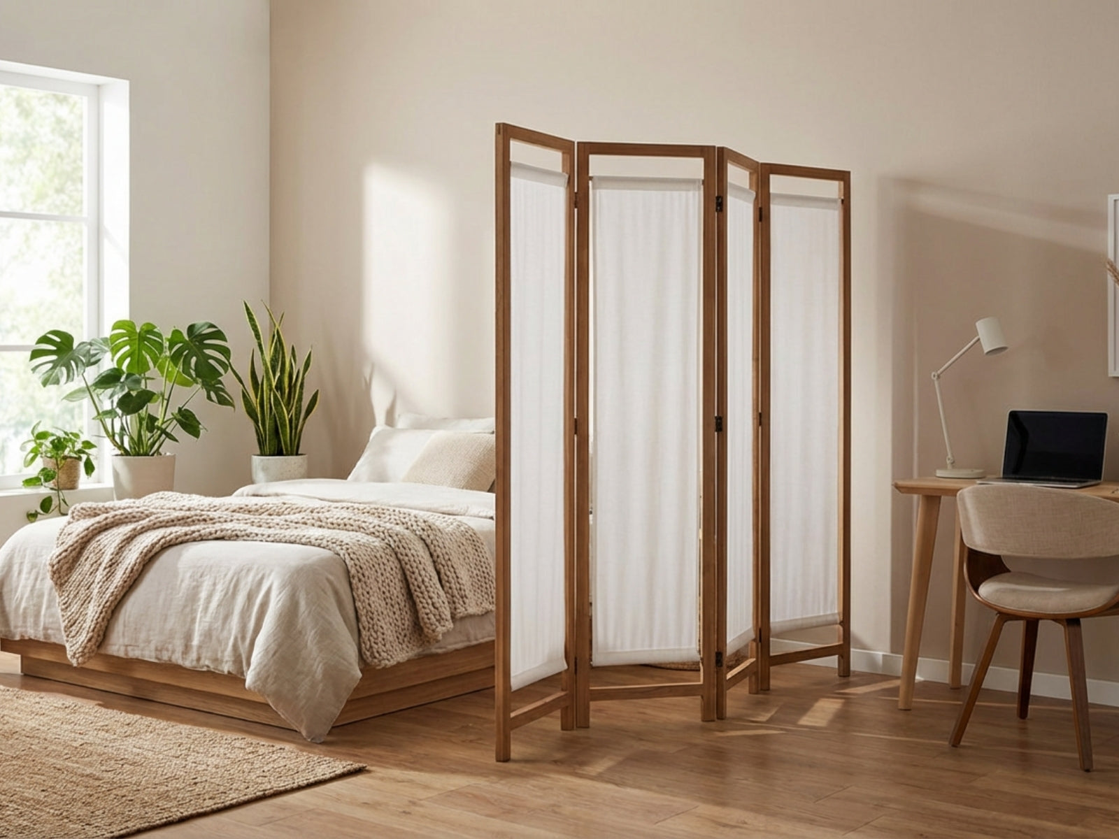 4-Panel Room Divider D S1 - Brown