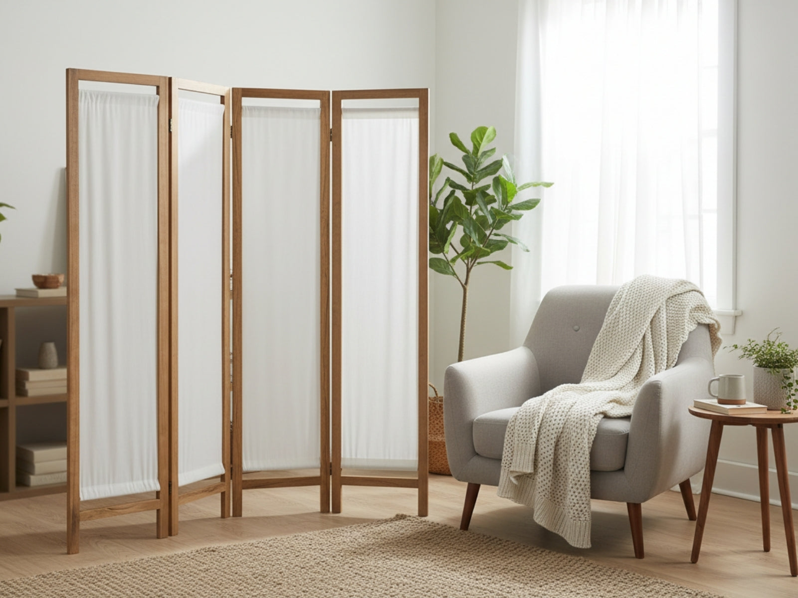 4-Panel Room Divider D S1 - Brown