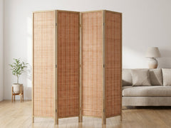 4-Panel Room Divider with Bamboo - Brown