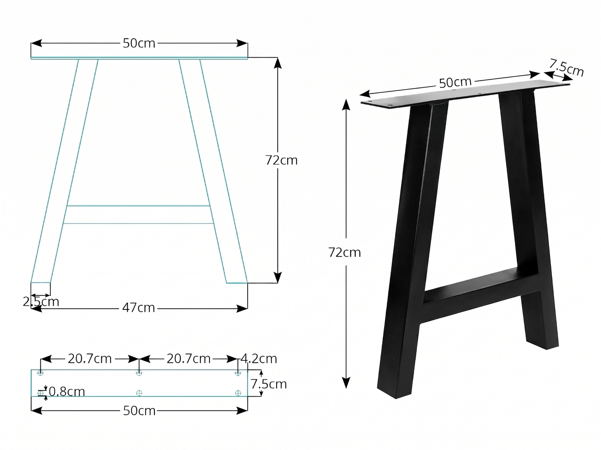 DS A-Shape Metal Table Legs - Set of 2