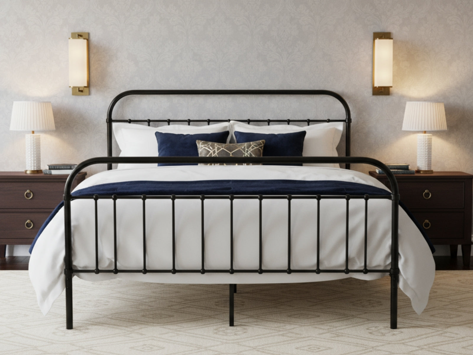 Darcy High Back Metal Bed Frame Black & Boucle22 Mattress - King