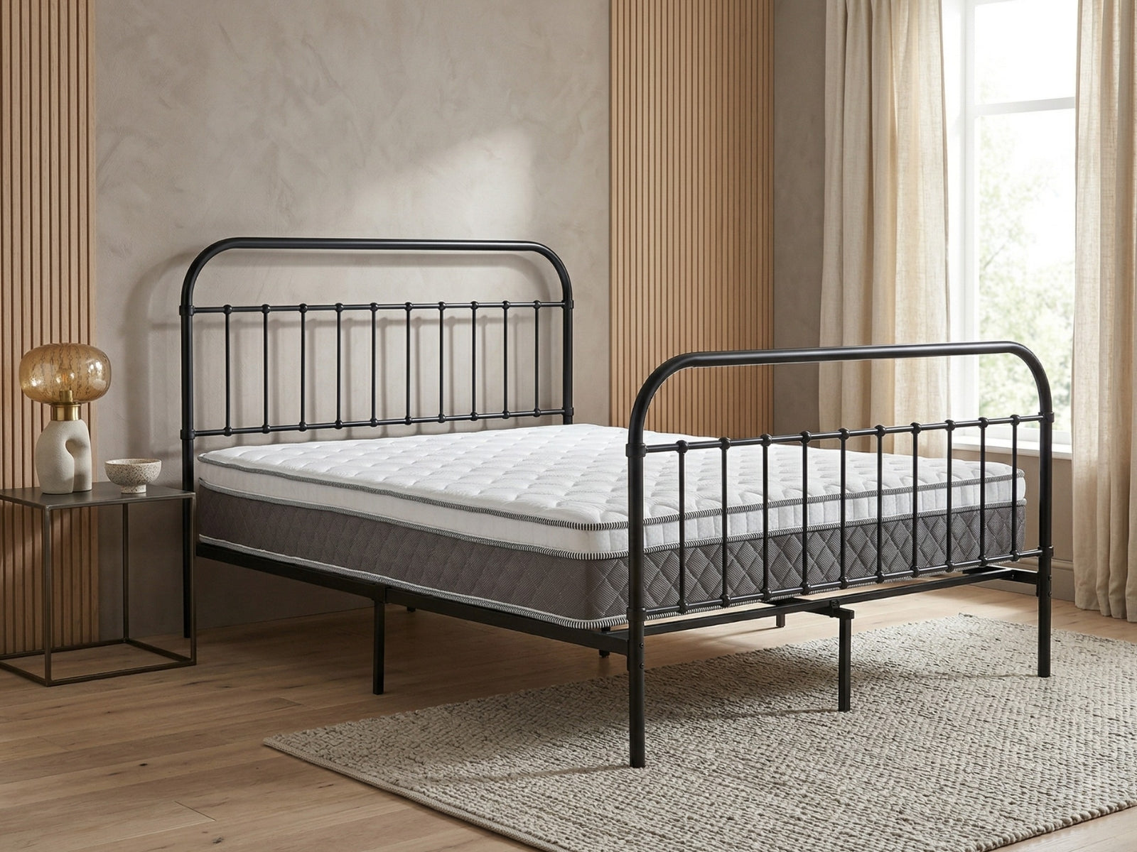 Darcy High Back Metal Bed Frame Black & MEM 23 cm Mattress - King