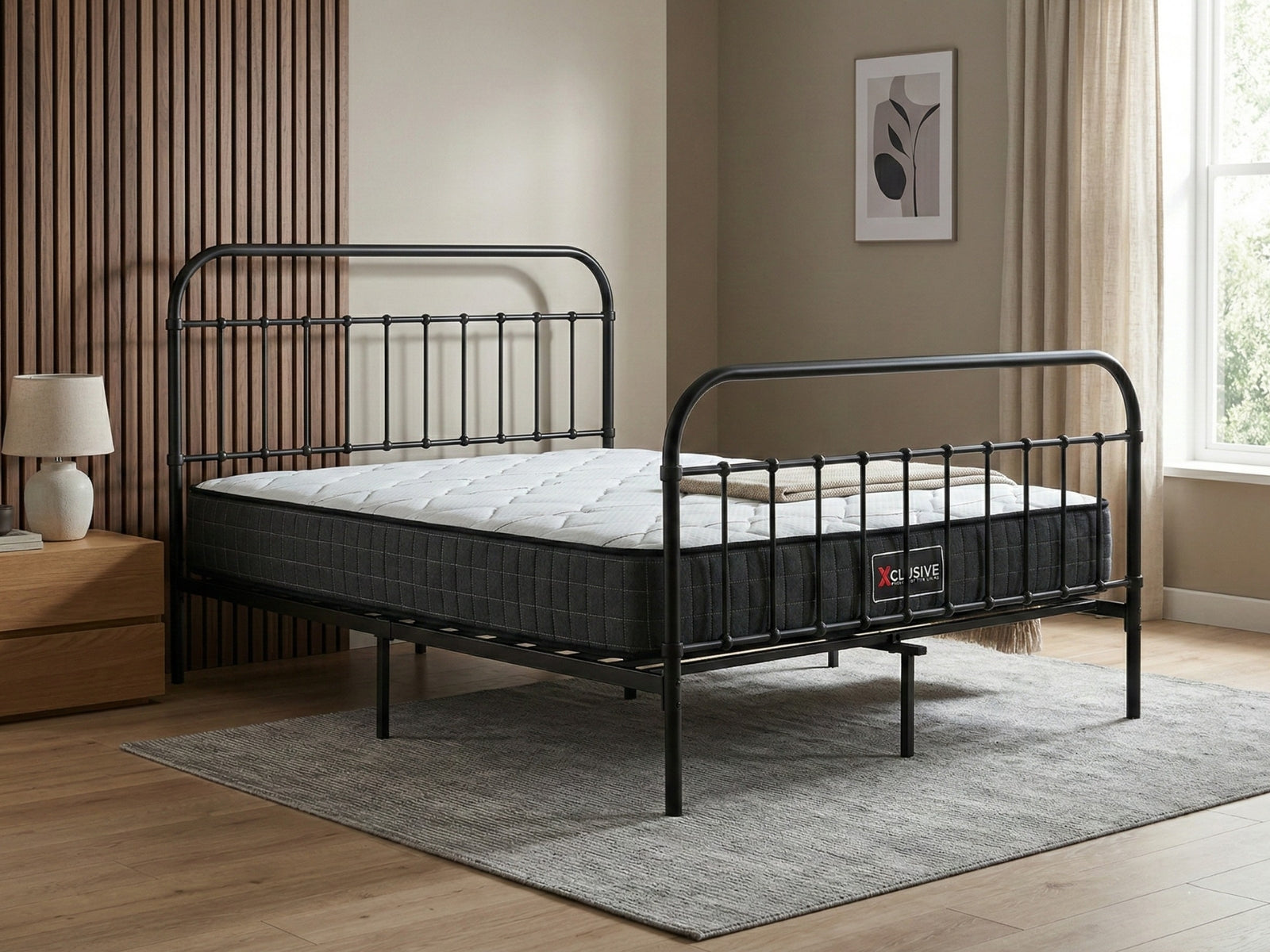 Darcy Metal Bed Frame Black & Xclusive X20 Mattress - King