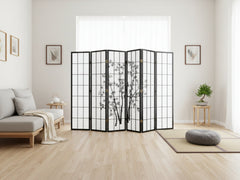 6-Panel Room Divider with Bamboo Pattern - Black
