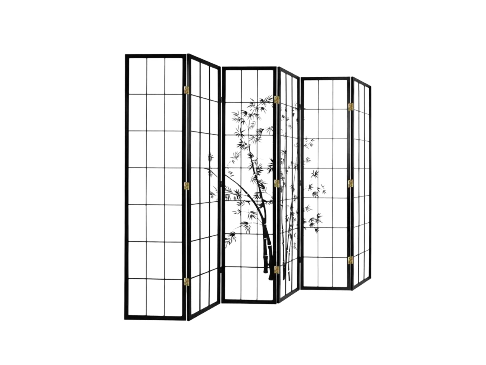 6-Panel Room Divider with Bamboo Pattern - Black