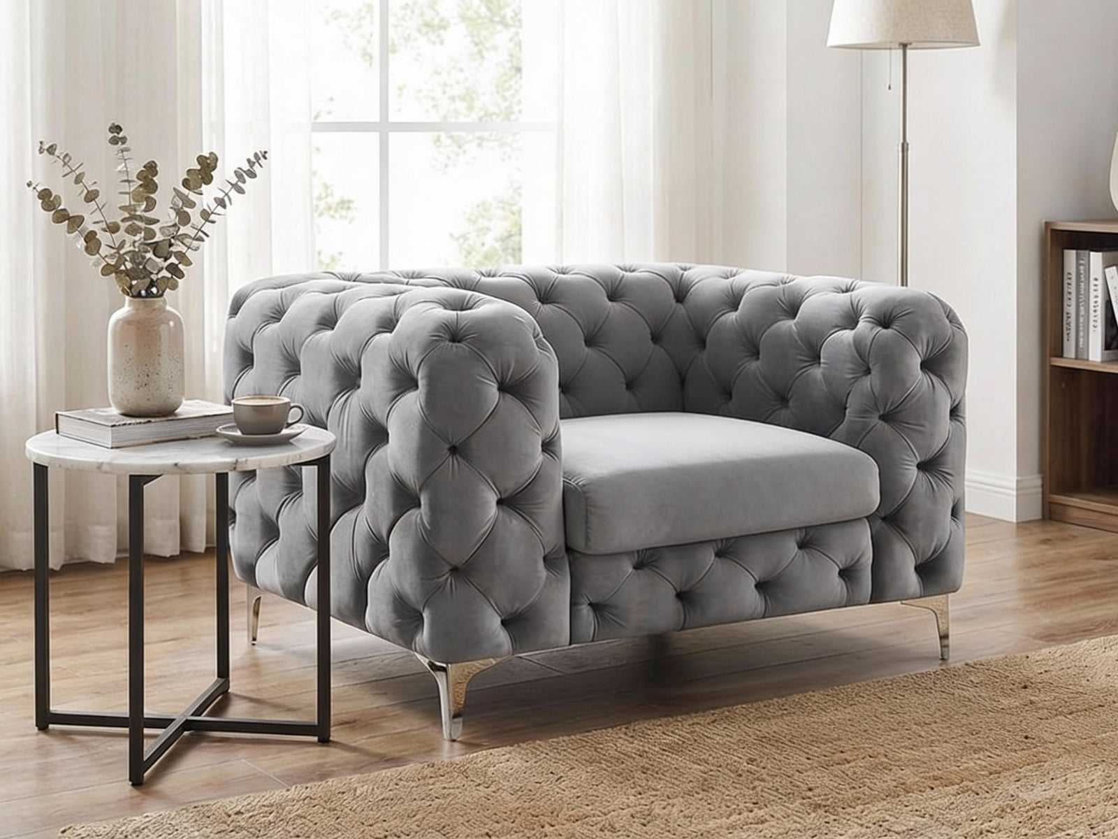 Adam Velvet Armchair - Grey