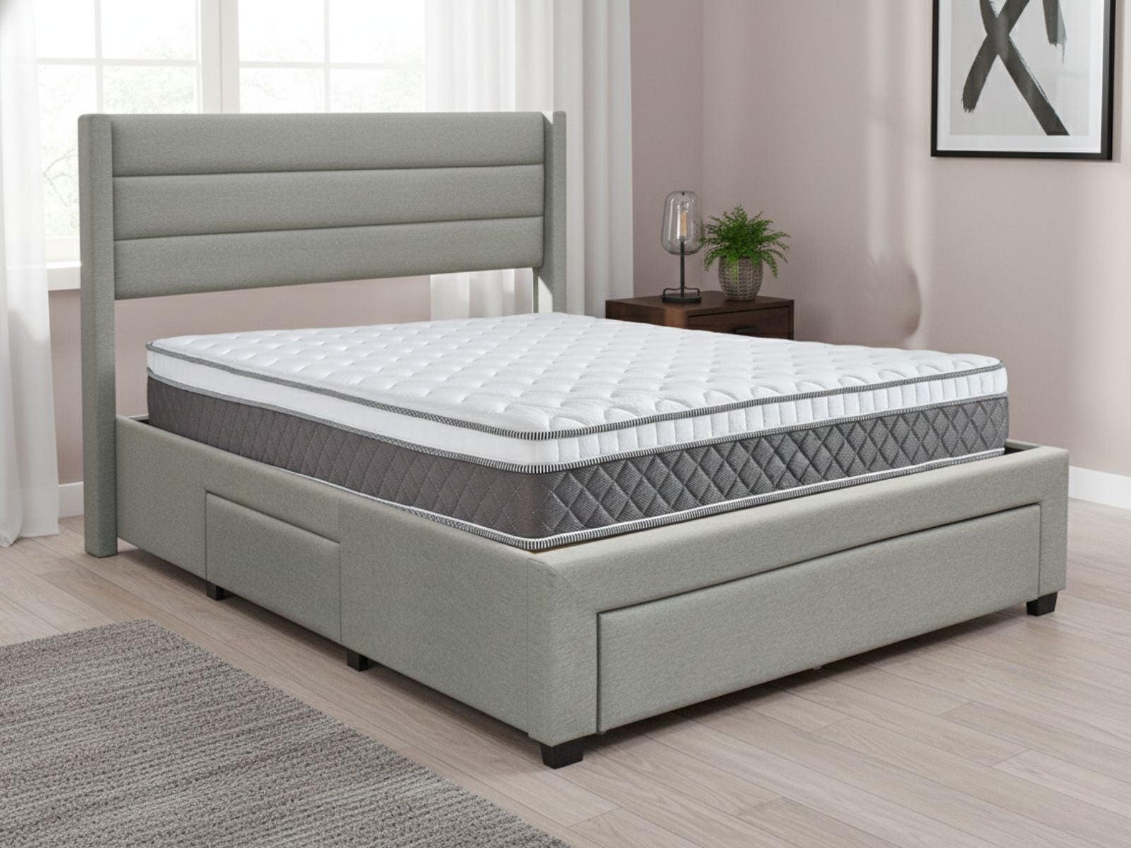 Coronado-A Bed Frame With Drawers & MEM23 Mattress - Double