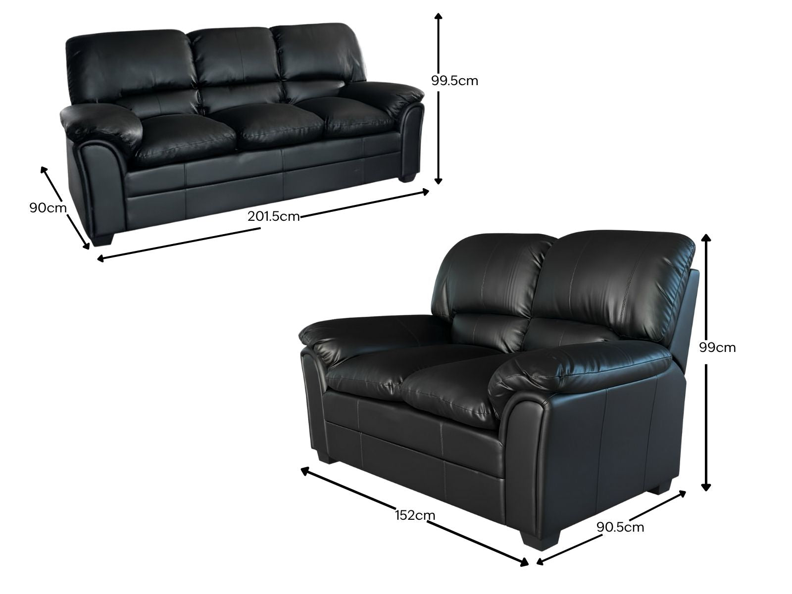 Braura PU Leather Sofa Set - Black