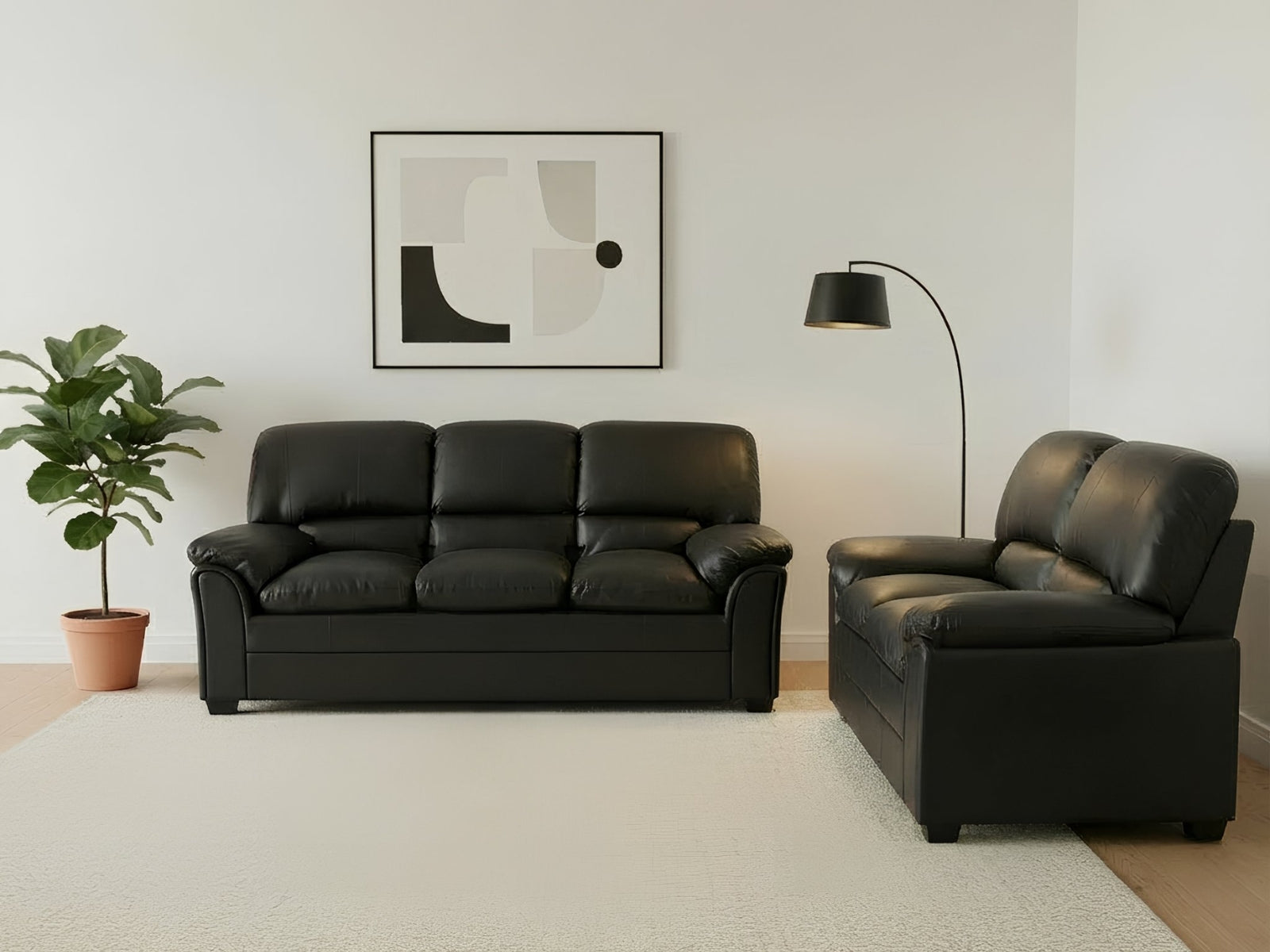 Braura PU Leather Sofa Set - Black