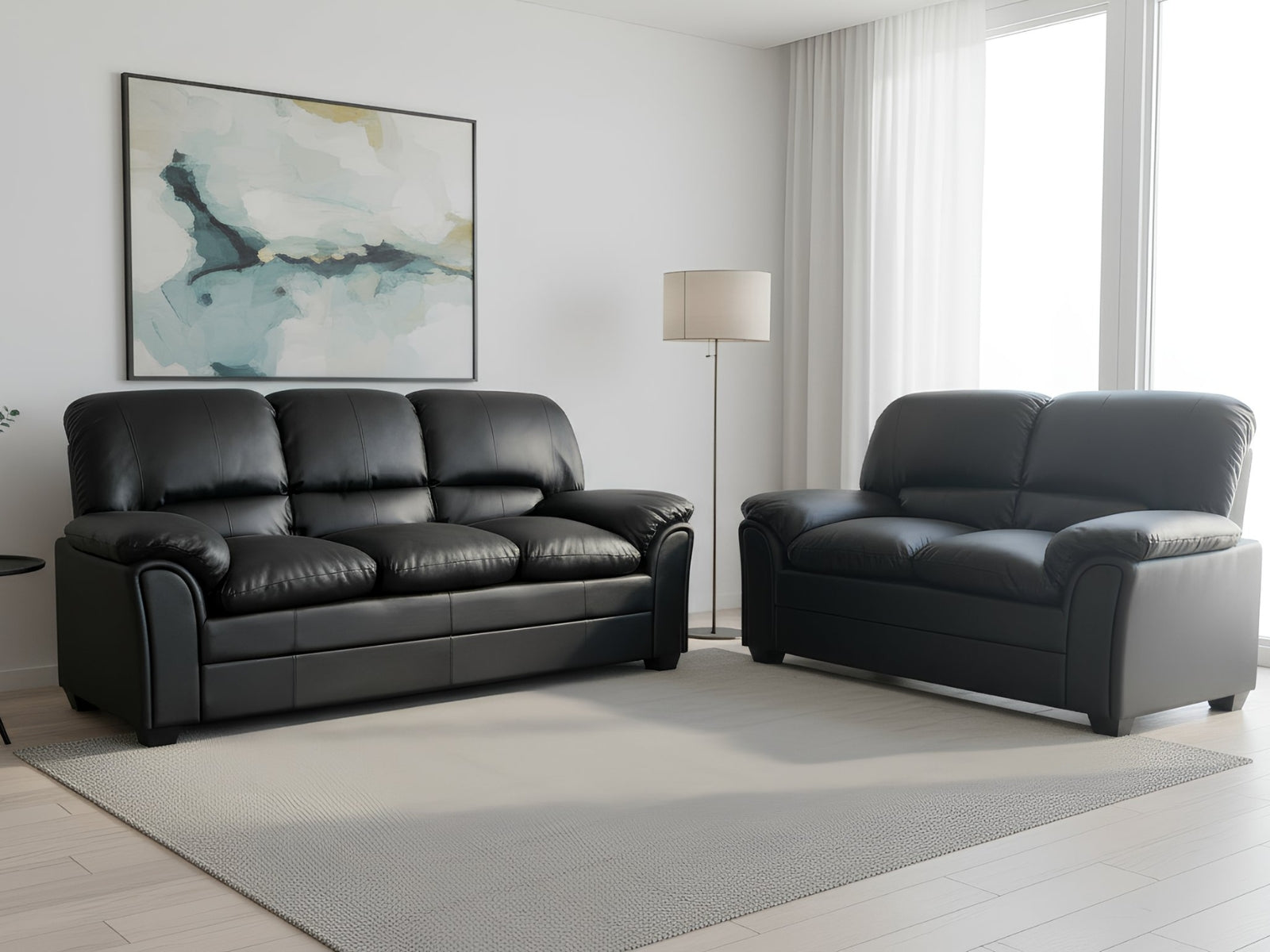 Braura PU Leather Sofa Set - Black